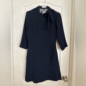 Sandro Paris Jovane Lace-Paneled Mini Dress in Navy Blue. Size 3